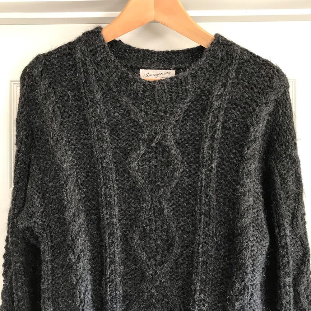 Amazonias Alpaca Wool Hand Knit Sweater Cable Fishermen Peru Chunky Women’s M